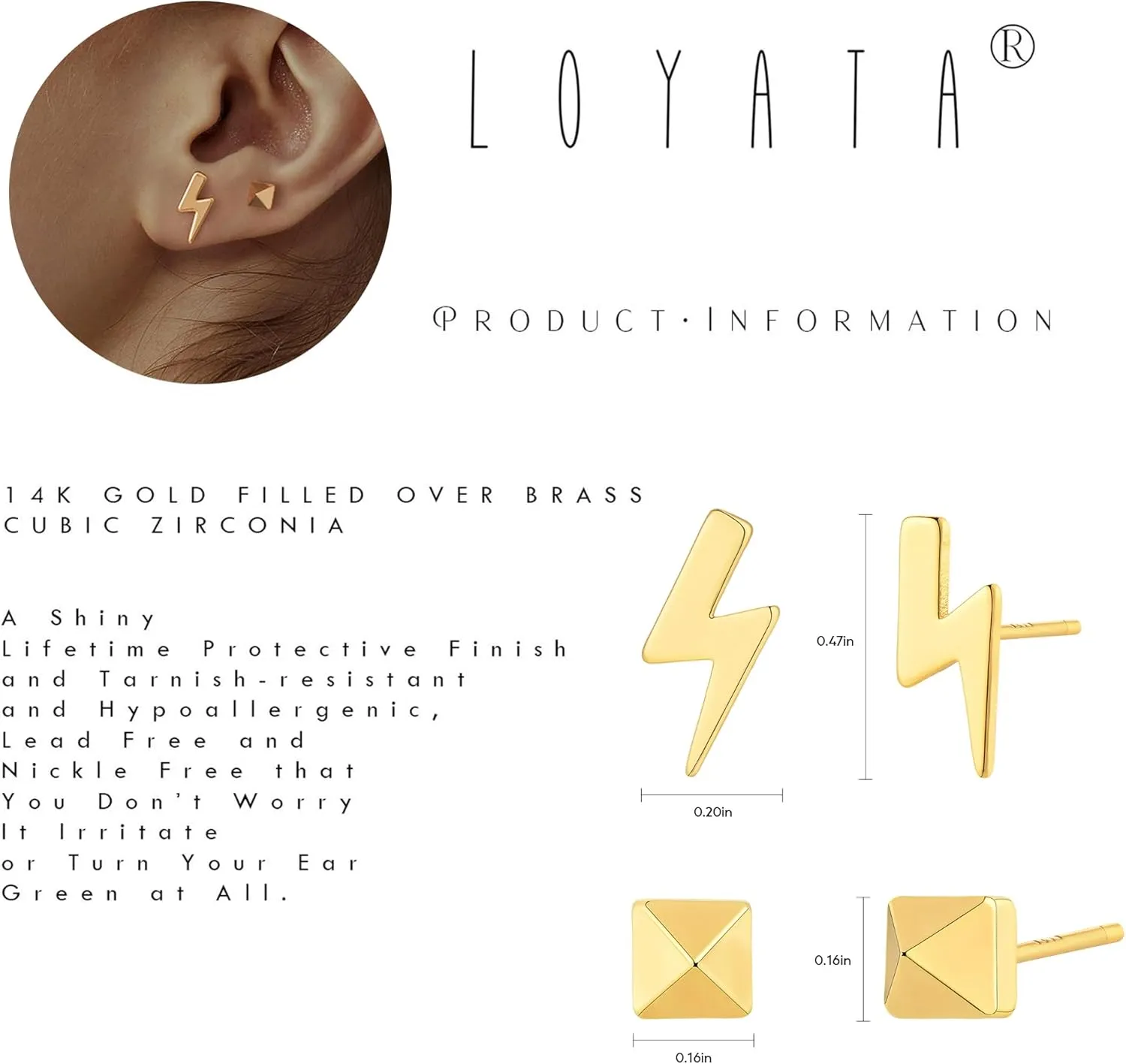 LOYATA Earring Stud Sets for Women 14K Gold Plated 925 Sterling Sliver Post Small Stud Earrings for Women Hypoallergenic Gold Trendy Jewelry for Women