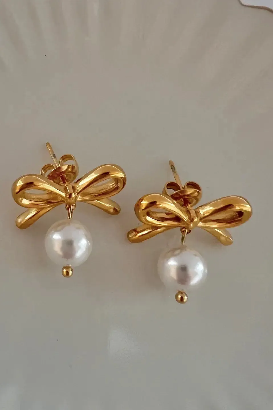 Lunar Pearl Bow Hoops