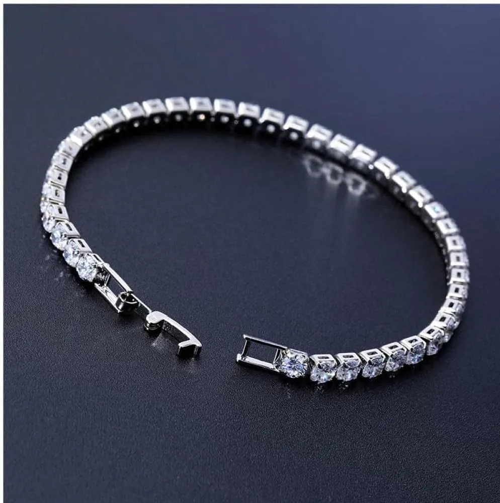 Luxury 4mm Cubic Zirconia Tennis Bracelets Iced Out Chain Crystal Wedding Bracelet for Women Men Silver Bracelet Jewelry Nice Design, as shown