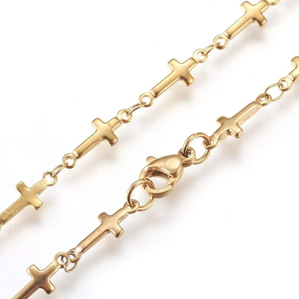 LZD Stainless Steel Rosary Bead Necklace Enamel Evil Eye Virgin Mary Cross 18" P31