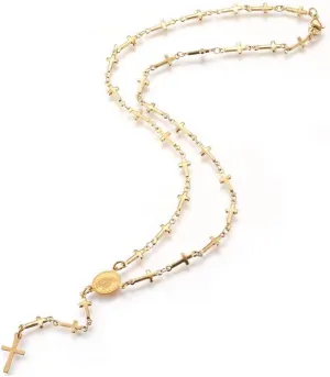 LZD Stainless Steel Rosary Bead Necklace Enamel Evil Eye Virgin Mary Cross 18" P31
