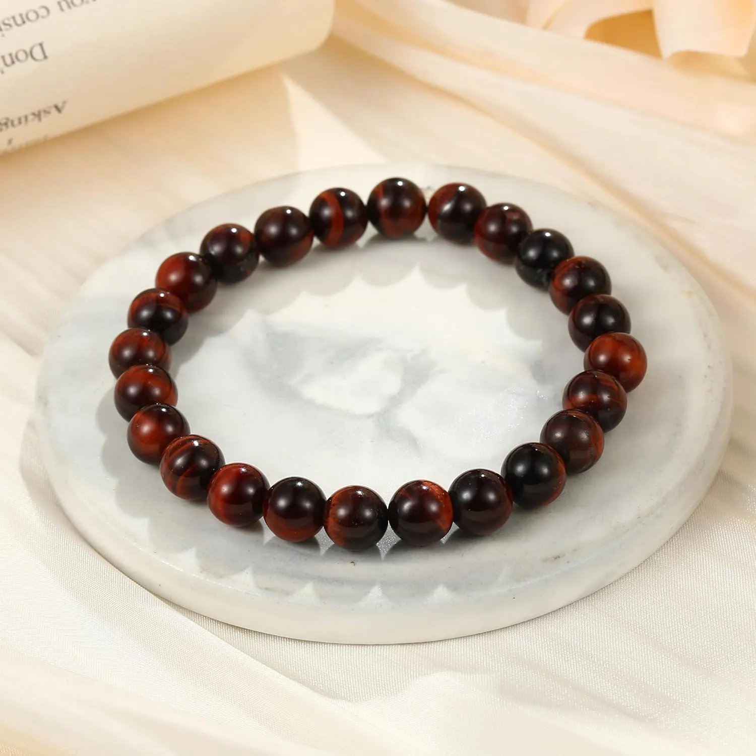 M MOOHAM Natural Stone Bracelets for Men - 8mm Tiger Eye, Matte Agate, Lava Rock - Teen Boys Gifts for Birthday, Anniversary, Christmas