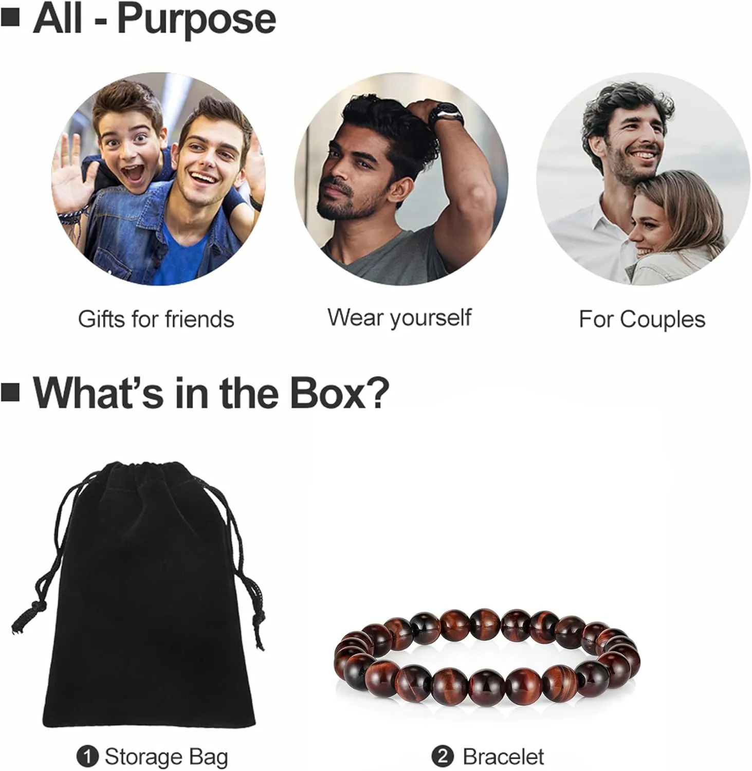 M MOOHAM Natural Stone Bracelets for Men - 8mm Tiger Eye, Matte Agate, Lava Rock - Teen Boys Gifts for Birthday, Anniversary, Christmas