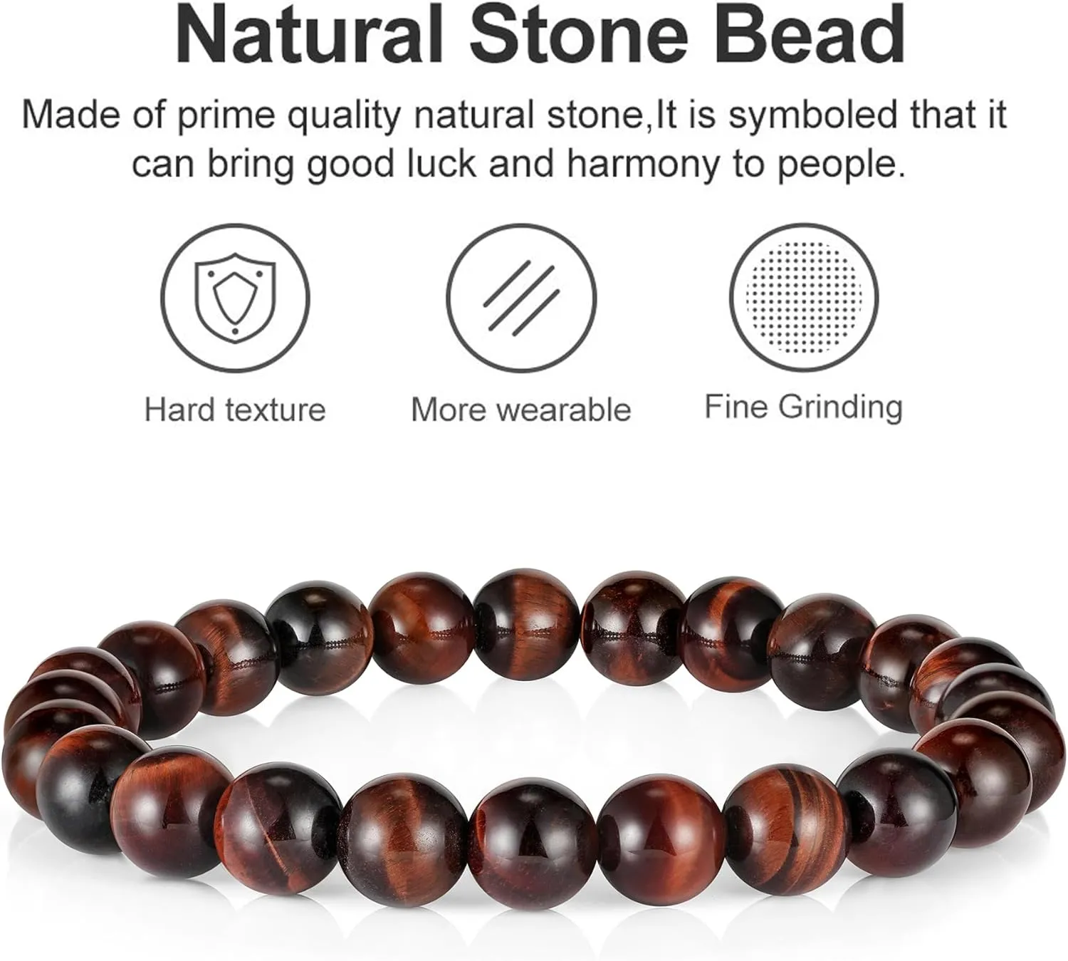 M MOOHAM Natural Stone Bracelets for Men - 8mm Tiger Eye, Matte Agate, Lava Rock - Teen Boys Gifts for Birthday, Anniversary, Christmas