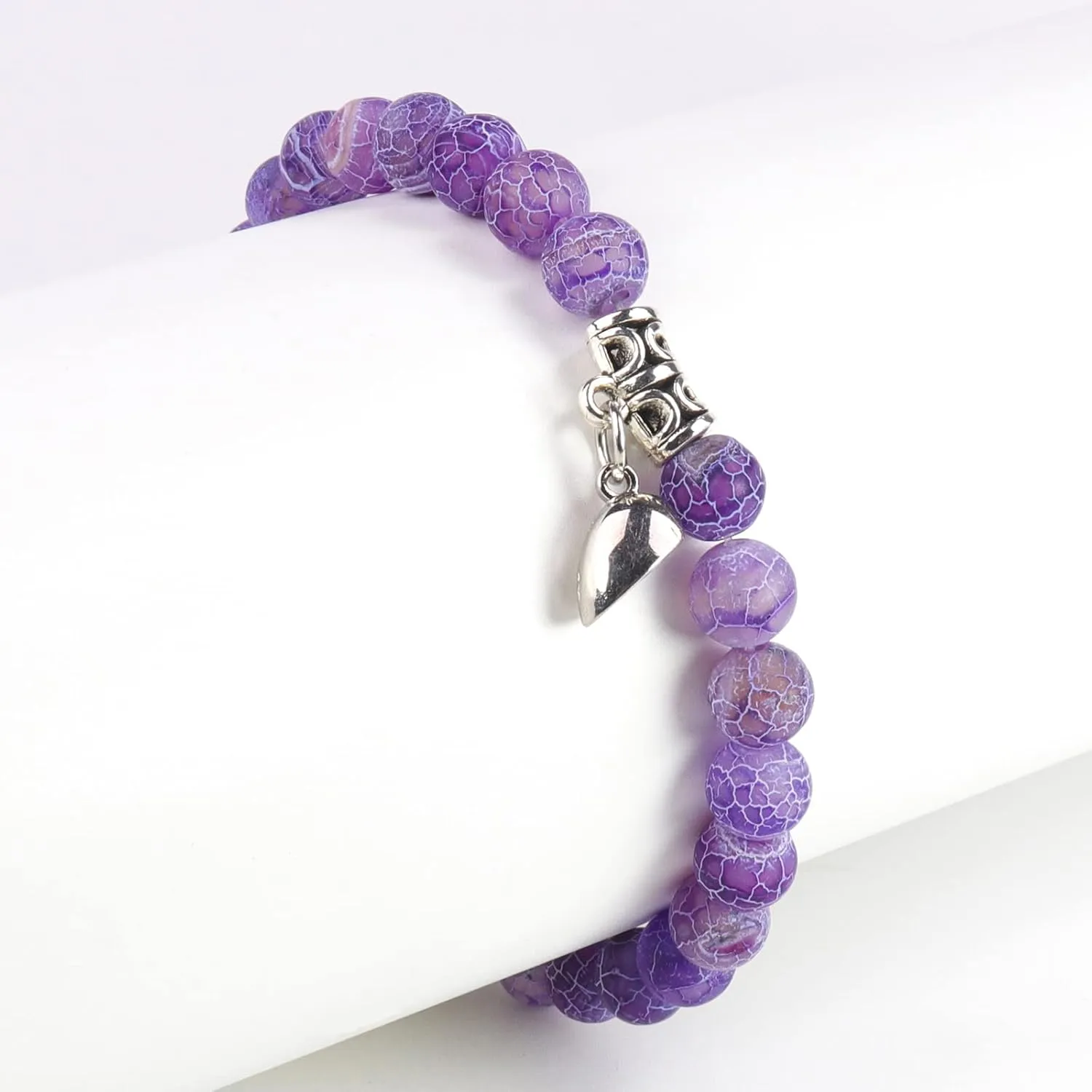 Matching Couple Bracelets Healing Crystal Bracelets for Couples Matching Heart Bracelet for Lover Him & Her Boyfriend Girlfriend Valentine's Day Gifts (Purple Weathered Agate  Black Lava Rock Stone)