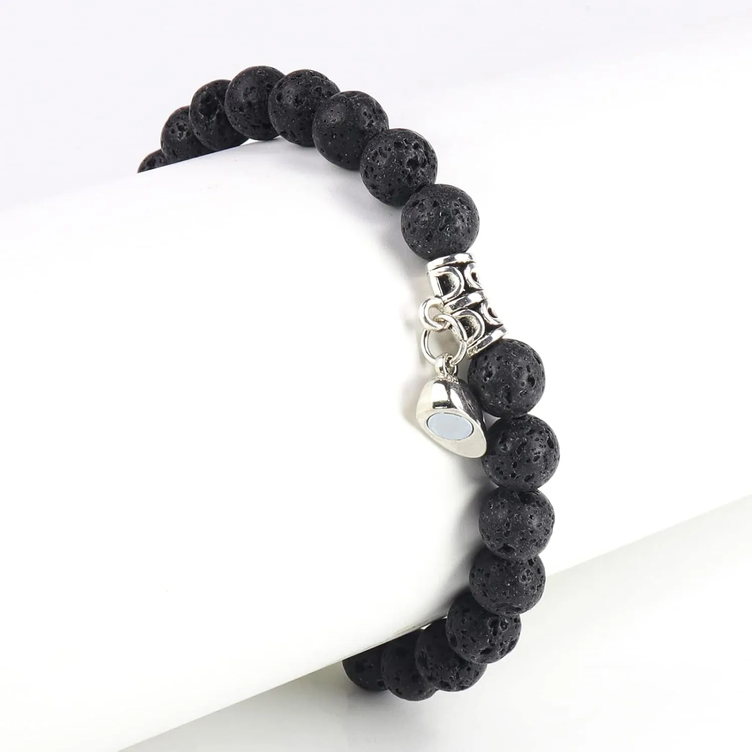 Matching Couple Bracelets Healing Crystal Bracelets for Couples Matching Heart Bracelet for Lover Him & Her Boyfriend Girlfriend Valentine's Day Gifts (Purple Weathered Agate  Black Lava Rock Stone)