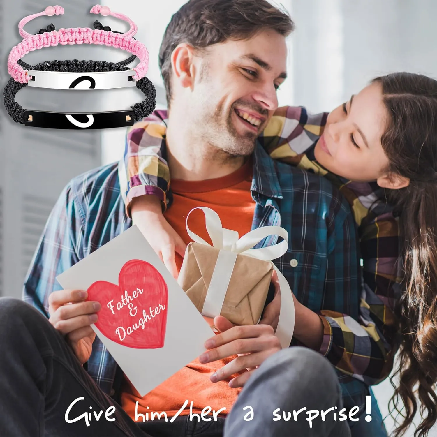 Matching Heart Bracelets for Father Dad Daughter Brother Sister Birthday Valentines Christmas Gifts