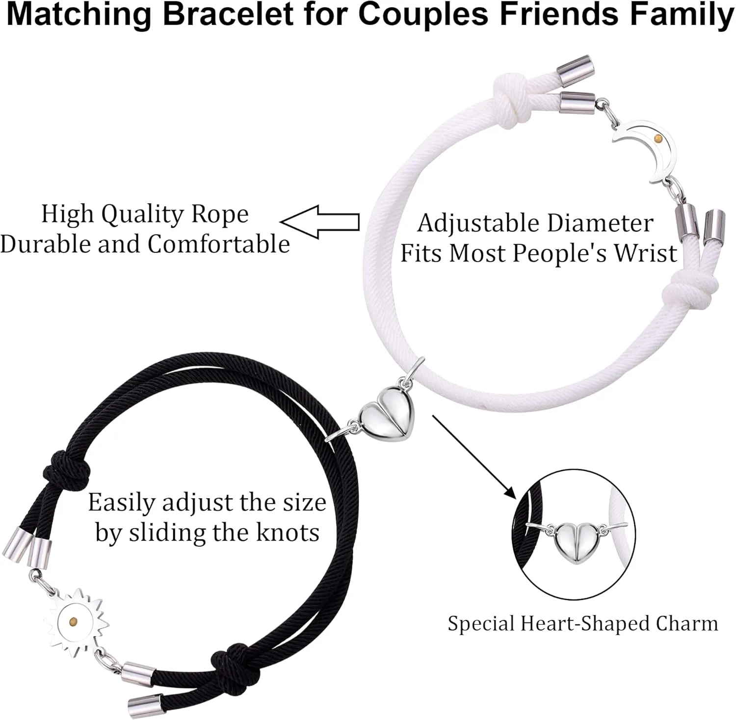 Matching Sun and Moon Bracelet the Seed of Friendship and Love Mutual Attraction Relationship Bracelets for Girlfriend Boyfriend Wife Friends Long Distance Relationship Gift for Her Him