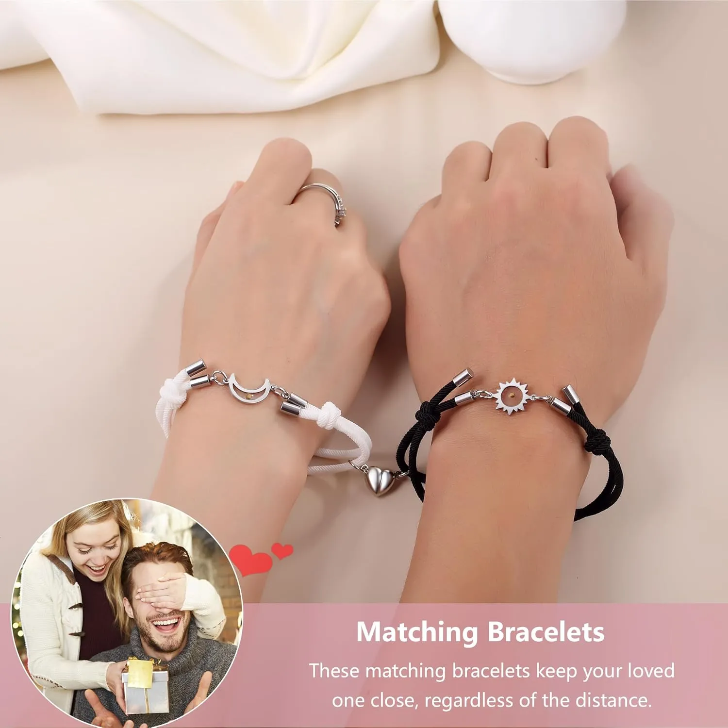 Matching Sun and Moon Bracelet the Seed of Friendship and Love Mutual Attraction Relationship Bracelets for Girlfriend Boyfriend Wife Friends Long Distance Relationship Gift for Her Him