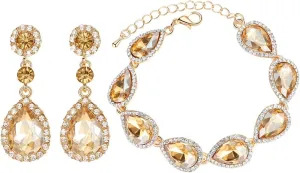 mecresh Flower Teardrop Earring and Bracelets Silver/Gold/Champagne Bridal Jewelry Sets for Women