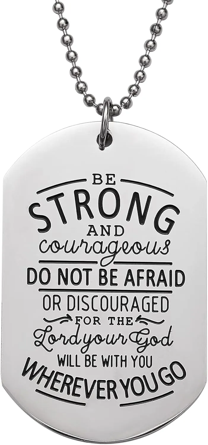 Melix Home Inspirational Gifts Lord Necklace Be Strong and Courageous Dog Tag Necklaces Easter Teen Boys Girls Gift