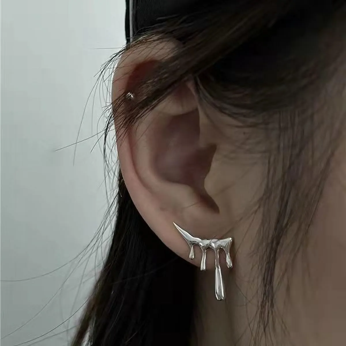 Melting Gold Plated Liquid Drip Ear Stud Earrings for Women, Irregular Water drop Modern Trendy Earrings,Sterling Silver Post Mixmatch Dripping Earrings,Unique Statement Jewelry