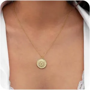 MIDEEO 14K Gold Leaf Pendant Necklaces for Women Dainty Sun Coin Choker Medallion Moon Star Necklace Minimalist Jewelry