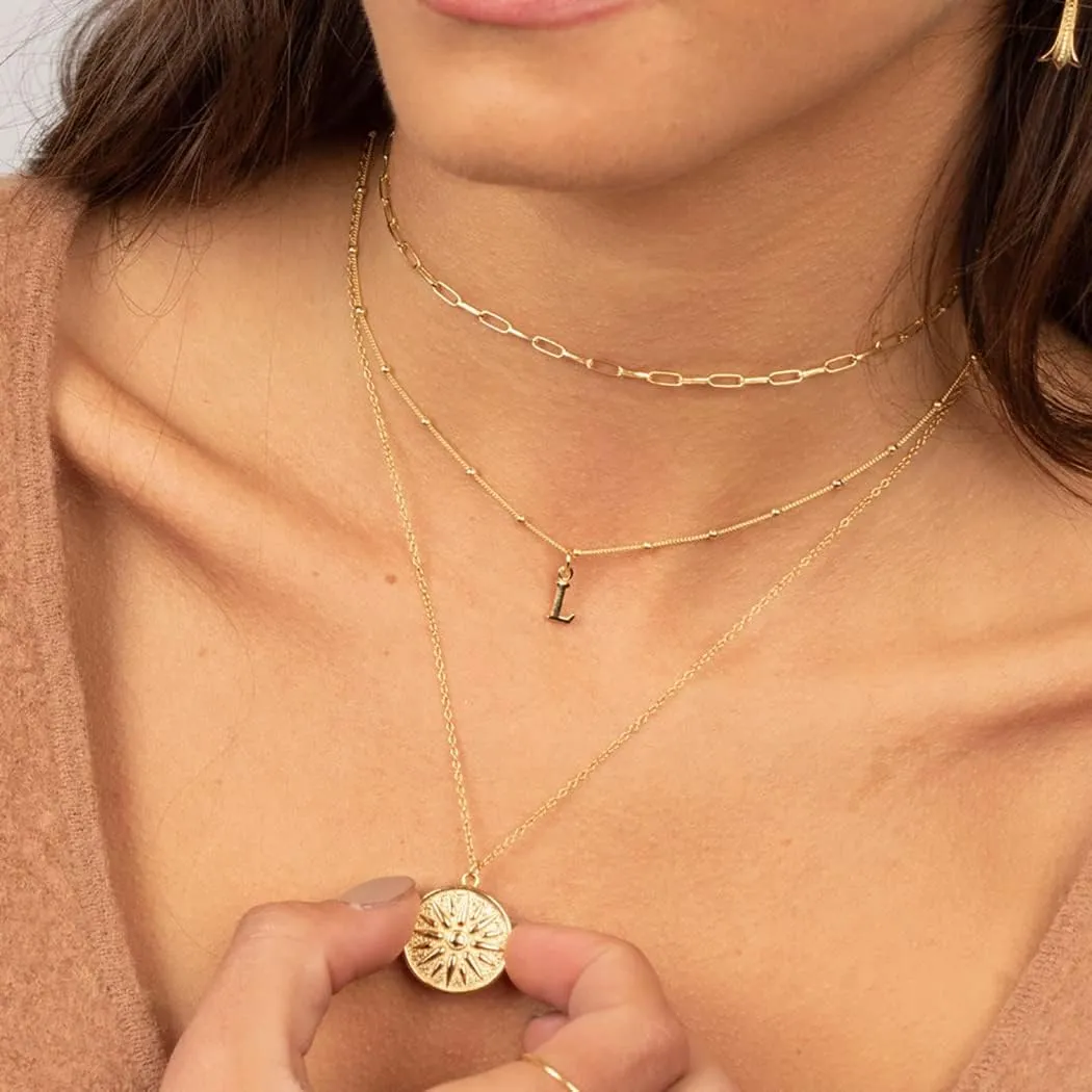 MIDEEO 14K Gold Leaf Pendant Necklaces for Women Dainty Sun Coin Choker Medallion Moon Star Necklace Minimalist Jewelry