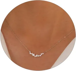 MIDEEO CZ Diamond Necklace for Women Dainty Layered Cubic Zirconia Solitaire Pendant Necklace Gold Plated Waterdrop Shape Square Emerald Green CZ Simulated Diamond Bridesmaid Necklace