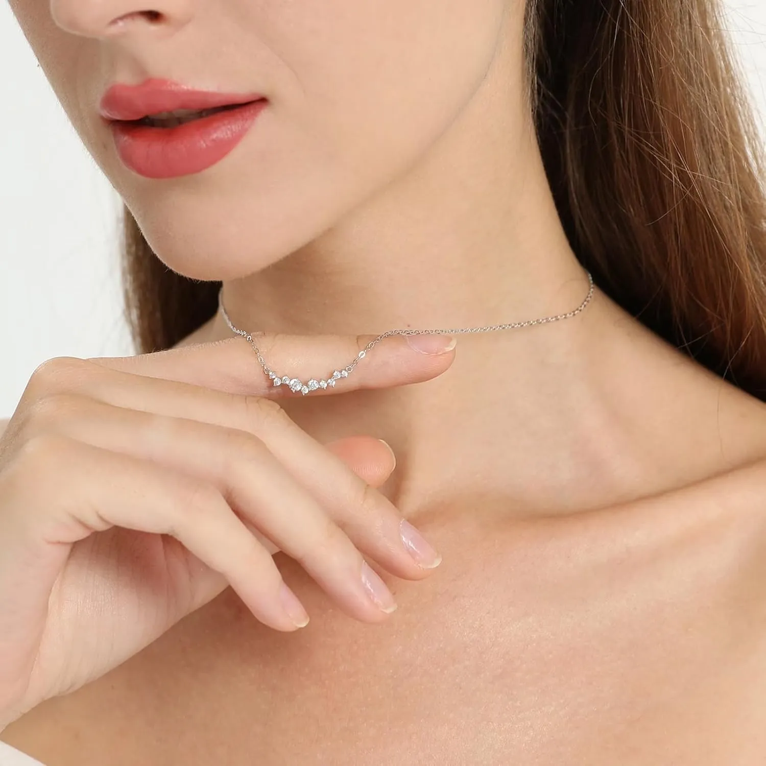 MIDEEO CZ Diamond Necklace for Women Dainty Layered Cubic Zirconia Solitaire Pendant Necklace Gold Plated Waterdrop Shape Square Emerald Green CZ Simulated Diamond Bridesmaid Necklace