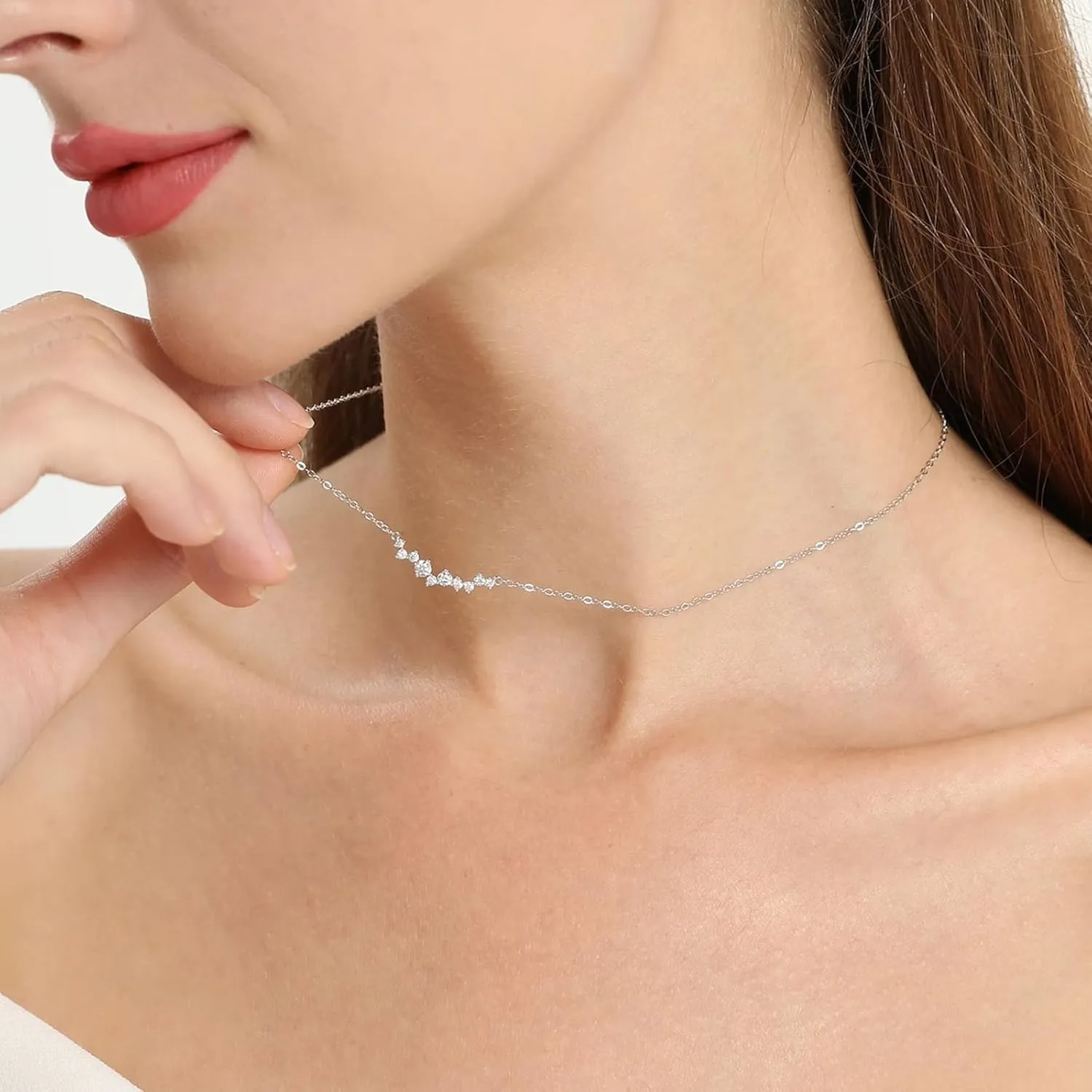 MIDEEO CZ Diamond Necklace for Women Dainty Layered Cubic Zirconia Solitaire Pendant Necklace Gold Plated Waterdrop Shape Square Emerald Green CZ Simulated Diamond Bridesmaid Necklace