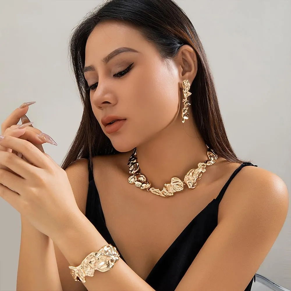MIFYNN 14K Gold Statement Choker Necklace for Women Chunky Fashion Necklace Lrregular Lava Choker Charm Punk Necklaces Jewelry Gifts
