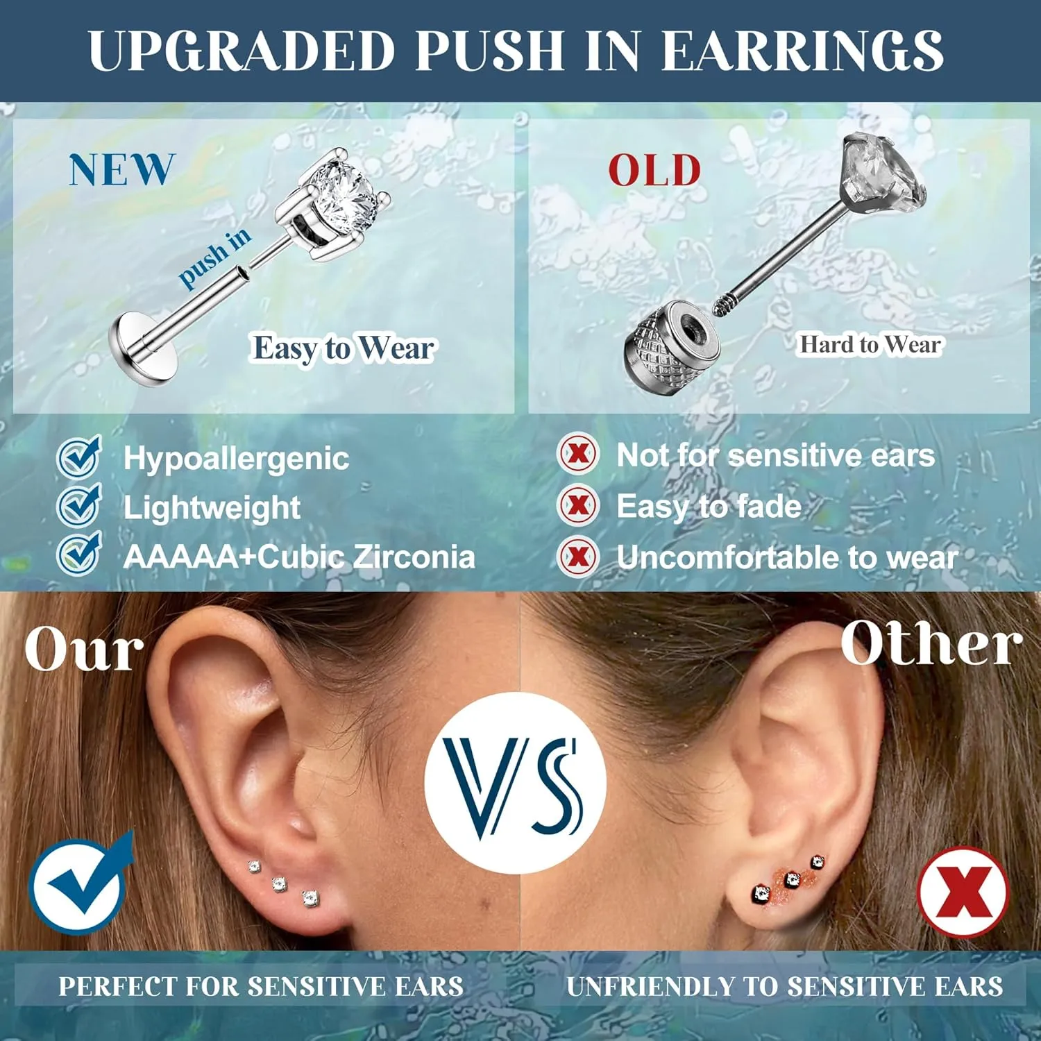 MILACOLATO 20G Threadless Flat Back Earrings Studs Hypoallergenic 316L Surgical Steel Push in Nose Rings 14K Gold Plated Nose Rings Studs Tragus Medusa Monroe Helix Labret Lip Nostril Cartilage Piercing Jewelry