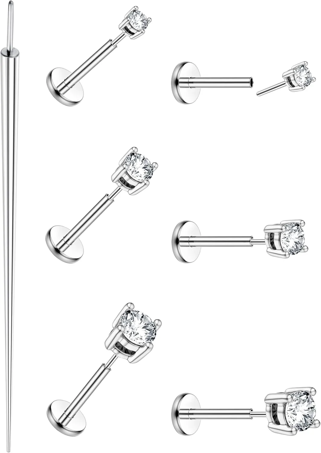 MILACOLATO 20G Threadless Flat Back Earrings Studs Hypoallergenic 316L Surgical Steel Push in Nose Rings 14K Gold Plated Nose Rings Studs Tragus Medusa Monroe Helix Labret Lip Nostril Cartilage Piercing Jewelry