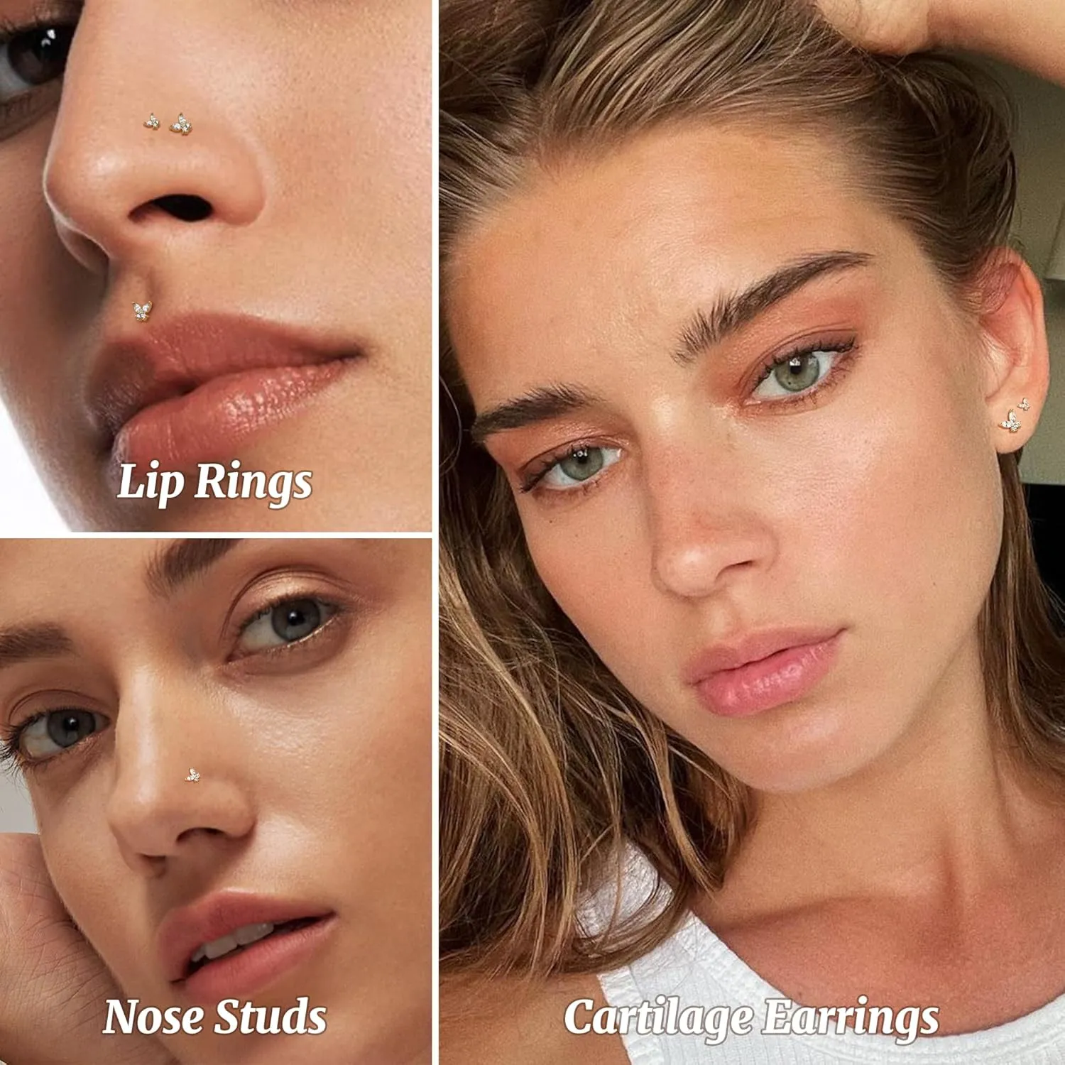 MILACOLATO 20G Threadless Flat Back Earrings Studs Hypoallergenic 316L Surgical Steel Push in Nose Rings 14K Gold Plated Nose Rings Studs Tragus Medusa Monroe Helix Labret Lip Nostril Cartilage Piercing Jewelry