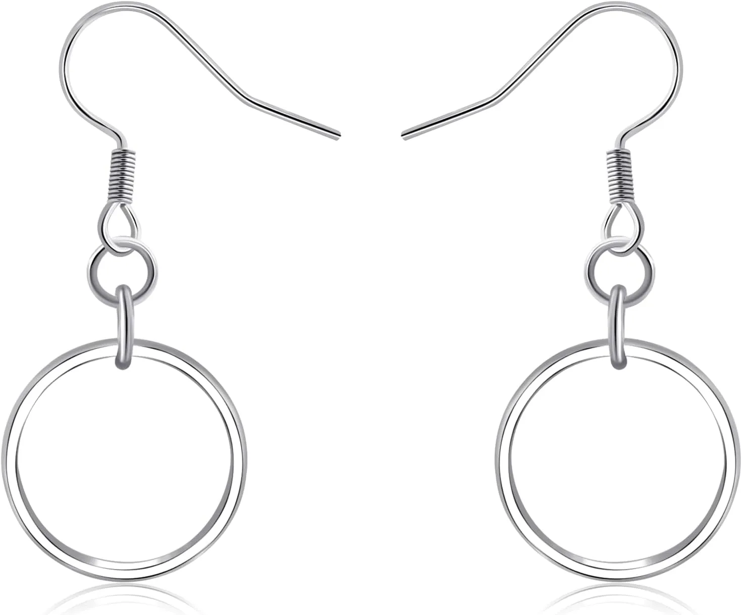 Minimalist Silver Circle Dangle Earrings for Women - Hypoallergenic Small Hoop Earrings, Boho Round Geometric Design, Trendy Accessories