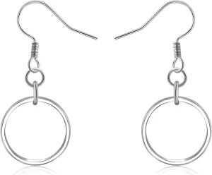 Minimalist Silver Circle Dangle Earrings for Women - Hypoallergenic Small Hoop Earrings, Boho Round Geometric Design, Trendy Accessories