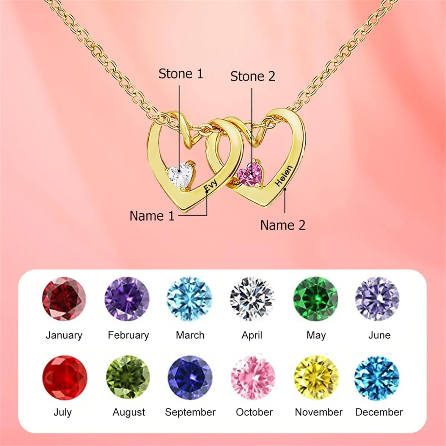 MissNaNa Mom Gift Personalized Mother Necklace with 1-6 Birthstones & Engraved Names Custom Family Necklace Heart Name Necklaces for Mother's Day