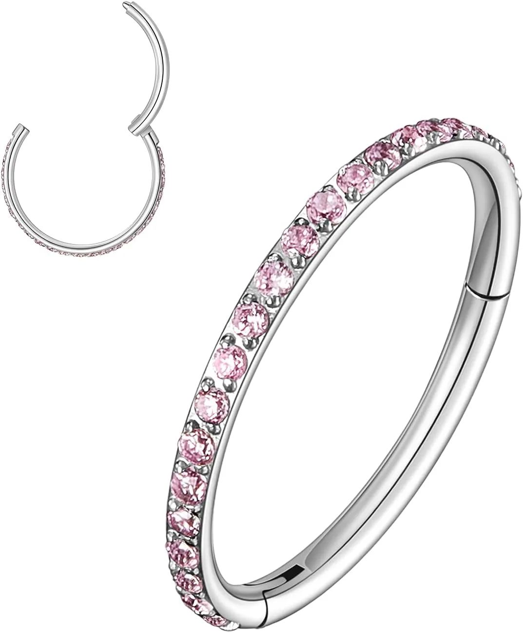 MissNity 20G, 18G, 16G, 14G Hinged Nose Rings Hoop with Gem in 316L Surgical Steel, Septum Clicker Cartilage Earrings Conch Daith Helix Rook Ear Lobe Piercing Jewelry, Diameter 6mm to 12mm