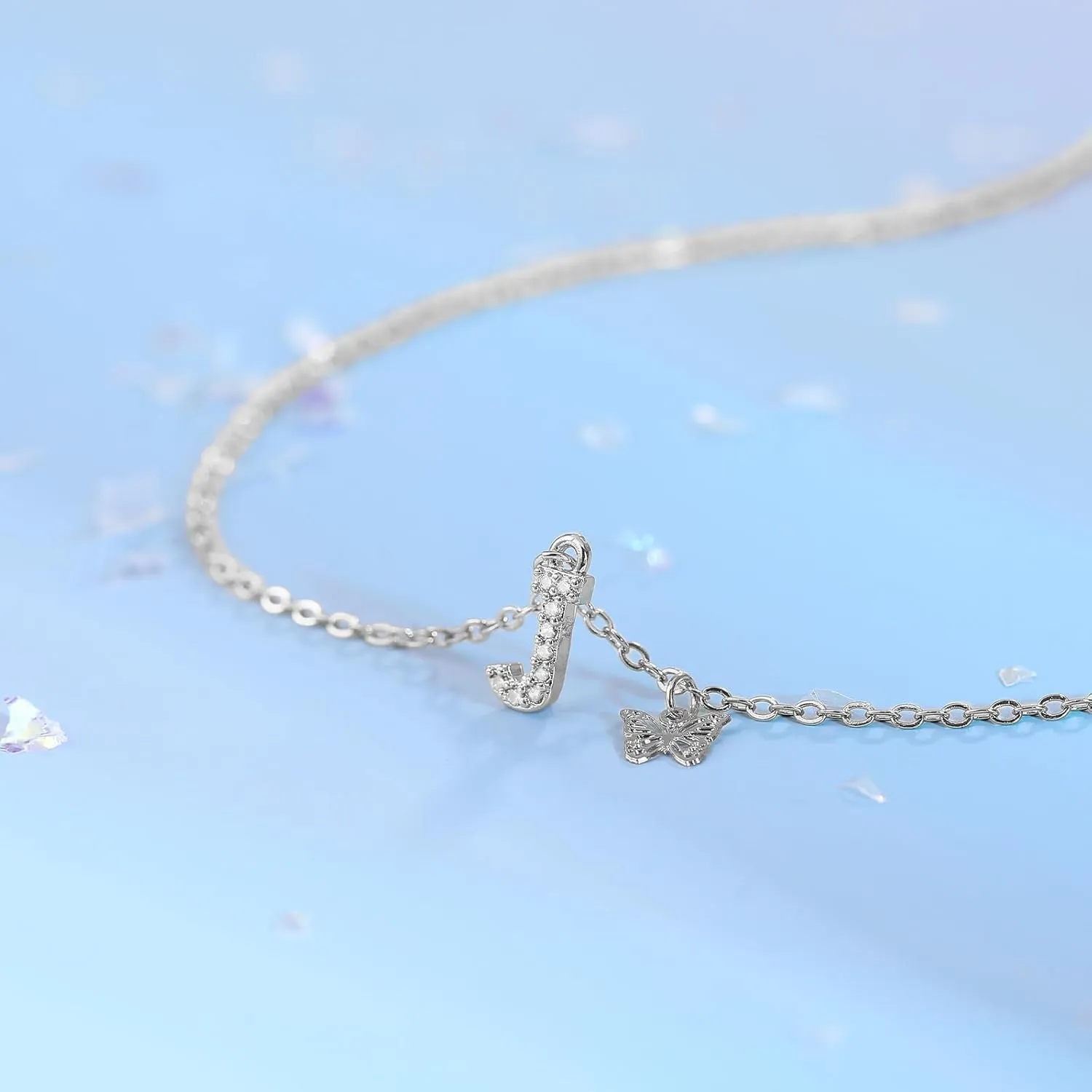 MJartoria Dainty Initial Necklace Butterfly Pendant Necklace, 14K Gold Plated Cubic Zirconia Letter Dainty Necklaces Jewelry Birthday Gifts for Women