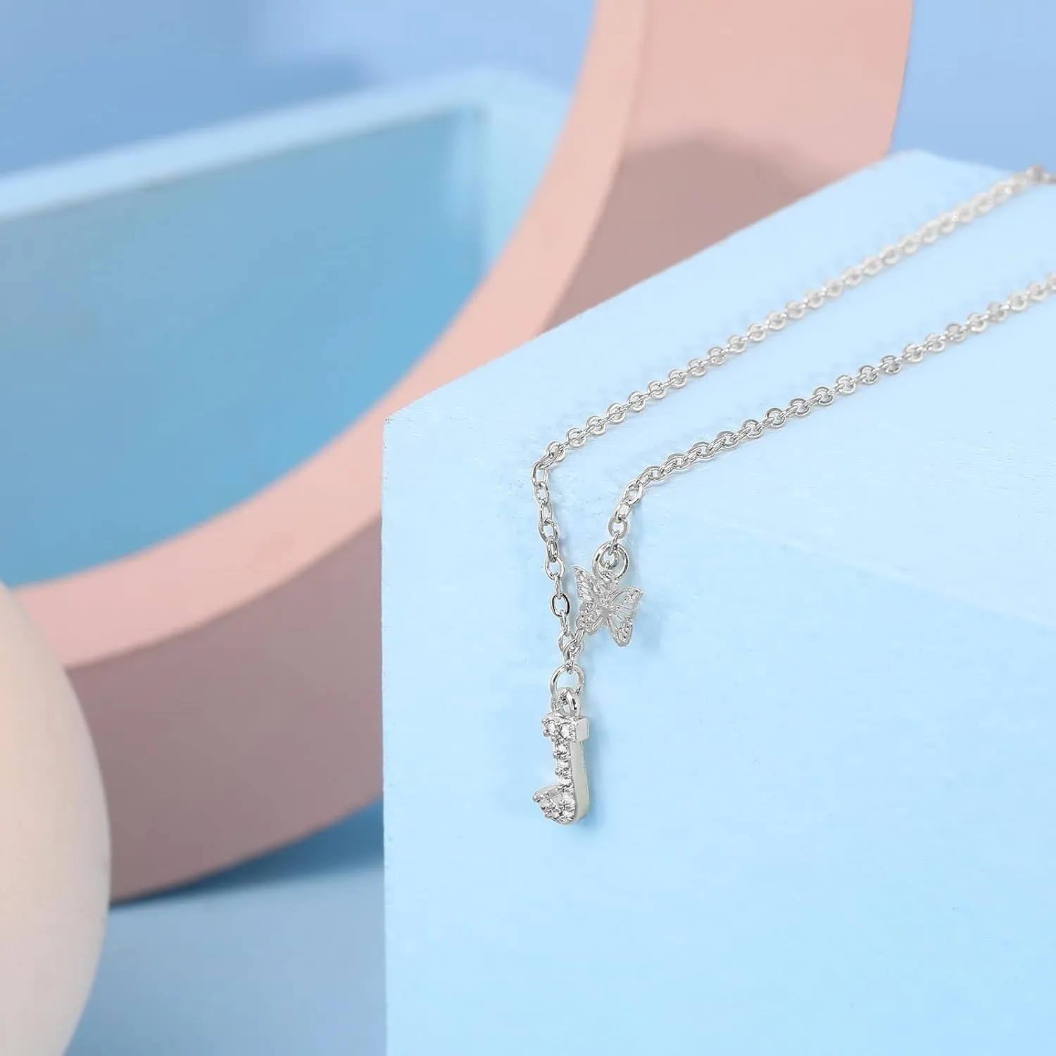 MJartoria Dainty Initial Necklace Butterfly Pendant Necklace, 14K Gold Plated Cubic Zirconia Letter Dainty Necklaces Jewelry Birthday Gifts for Women