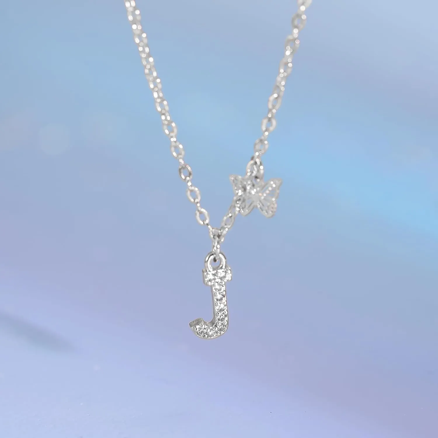 MJartoria Dainty Initial Necklace Butterfly Pendant Necklace, 14K Gold Plated Cubic Zirconia Letter Dainty Necklaces Jewelry Birthday Gifts for Women