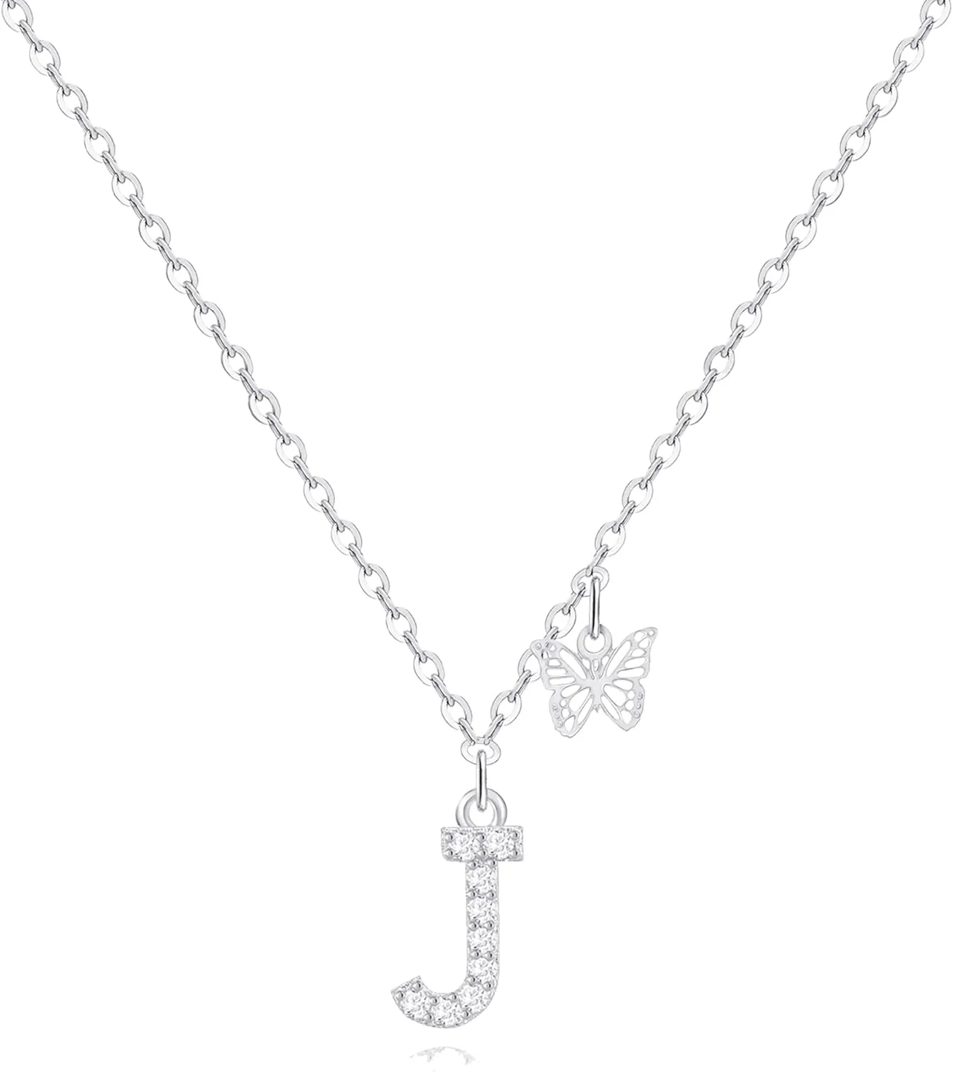 MJartoria Dainty Initial Necklace Butterfly Pendant Necklace, 14K Gold Plated Cubic Zirconia Letter Dainty Necklaces Jewelry Birthday Gifts for Women