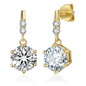 Moissanite Dangle Stud Earrings for Men Women, 2-4CT White Gold Plated 925 Sterling Silver Moissanite Drop Earrings, Jewelry Present for Her Mother Mom Wife (Yellow Gold Plated, 2ct pair/ 1ct each)