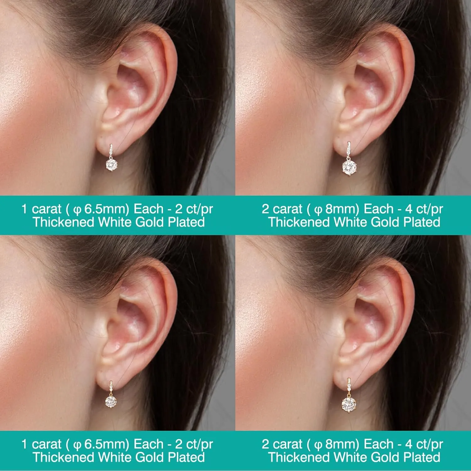 Moissanite Dangle Stud Earrings for Men Women, 2-4CT White Gold Plated 925 Sterling Silver Moissanite Drop Earrings, Jewelry Present for Her Mother Mom Wife (Yellow Gold Plated, 2ct pair/ 1ct each)
