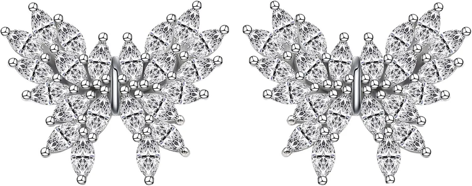 Moissanite Stud Earrings for Women, Butterfly 3.15 Carat Full Moissanite Earrings DF/VVS Clarity,Sterling Silver Stud Earrings with 18K White Gold Plated