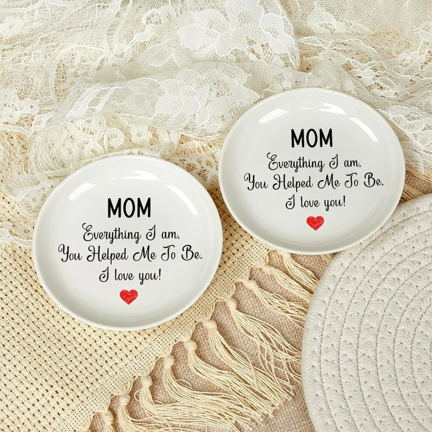Mom I Love You Jewelry Tray Trinket Dish for Ring Necklaces Bracelet Ceramic Ring Holder Birthday Gifts for Women Mom Mother Round 4"