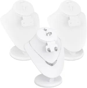 MOOCA 3 Pcs Set White Leatherette Combination Display Jewelry Stand Bust for Necklaces, Earrings, Rings, Jewelry Display For Vendors