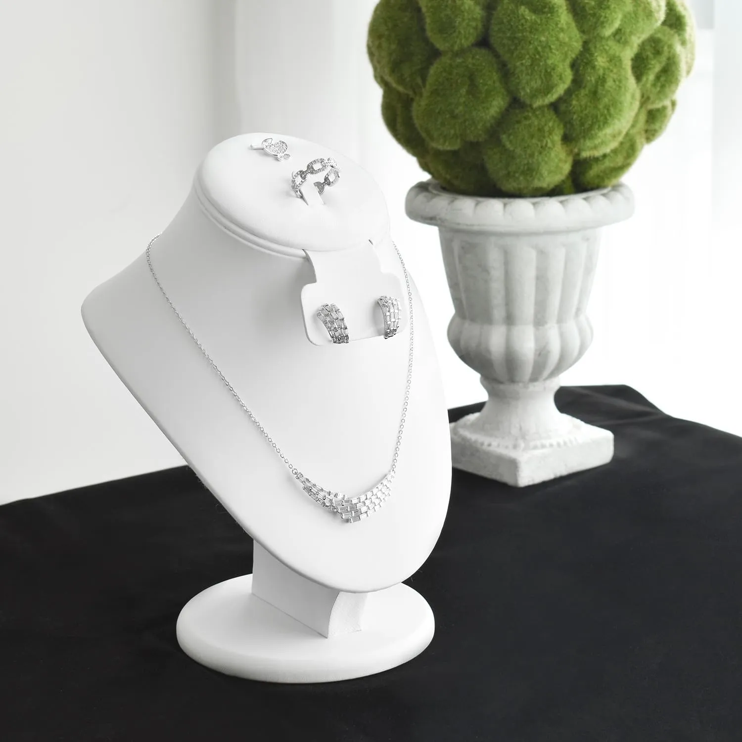 MOOCA 3 Pcs Set White Leatherette Combination Display Jewelry Stand Bust for Necklaces, Earrings, Rings, Jewelry Display For Vendors