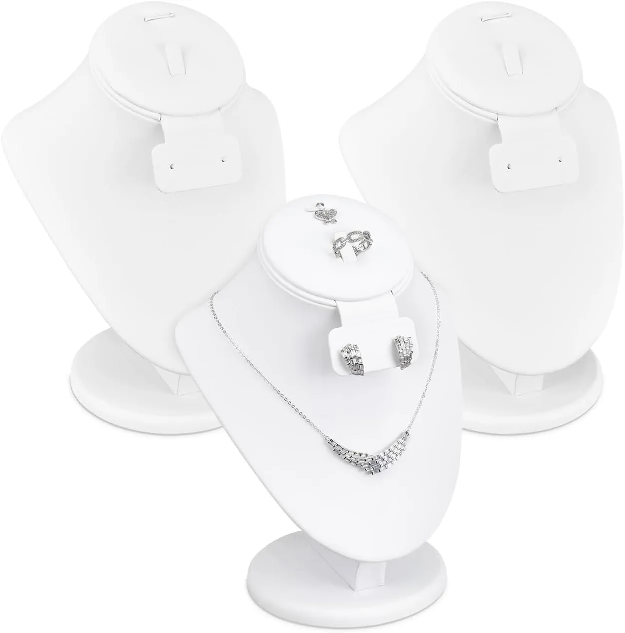 MOOCA 3 Pcs Set White Leatherette Combination Display Jewelry Stand Bust for Necklaces, Earrings, Rings, Jewelry Display For Vendors