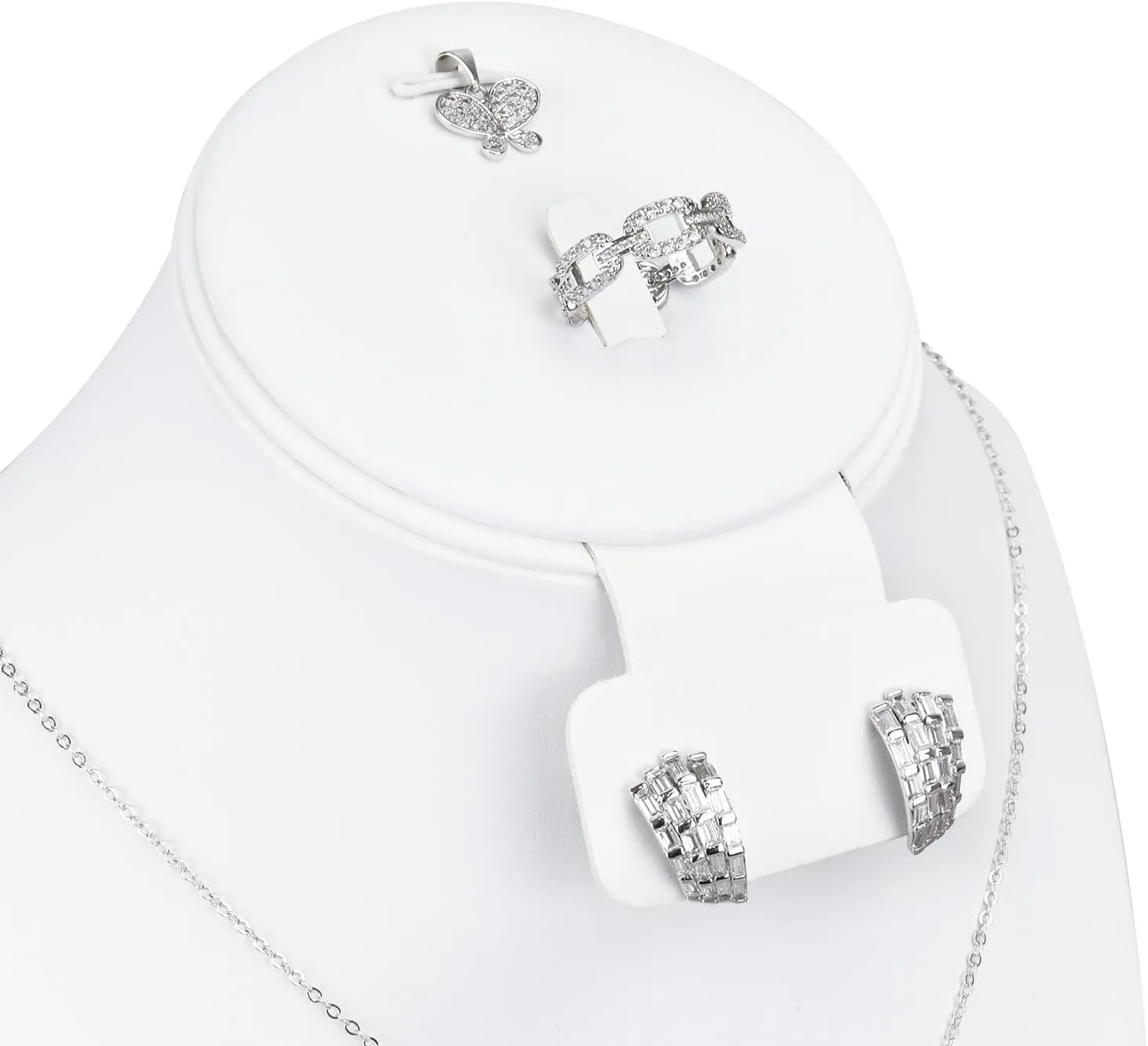 MOOCA 3 Pcs Set White Leatherette Combination Display Jewelry Stand Bust for Necklaces, Earrings, Rings, Jewelry Display For Vendors