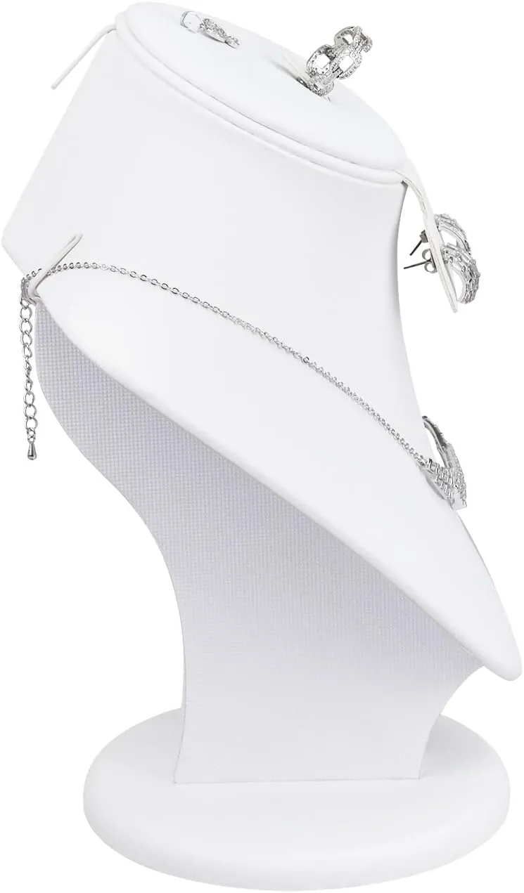 MOOCA 3 Pcs Set White Leatherette Combination Display Jewelry Stand Bust for Necklaces, Earrings, Rings, Jewelry Display For Vendors