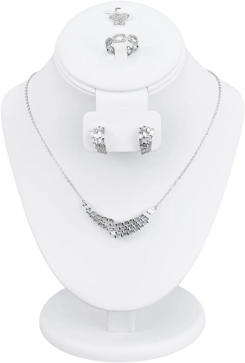 MOOCA 3 Pcs Set White Leatherette Combination Display Jewelry Stand Bust for Necklaces, Earrings, Rings, Jewelry Display For Vendors