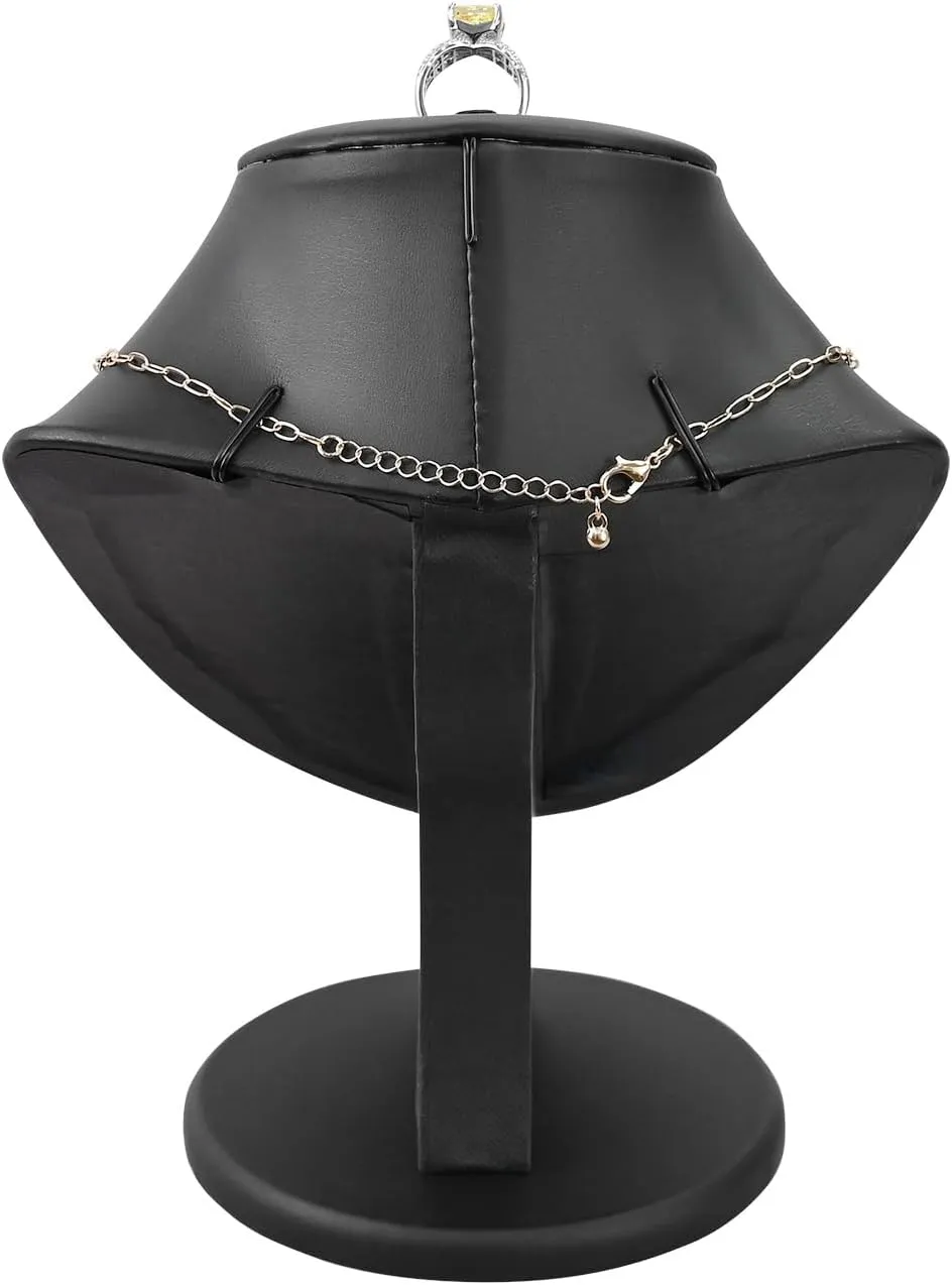 MOOCA Jewelry Display Necklace Chain Bust Display Holder Stand, Necklace Mannequin Bust, Jewelry Stand, Black PU Faux Leather