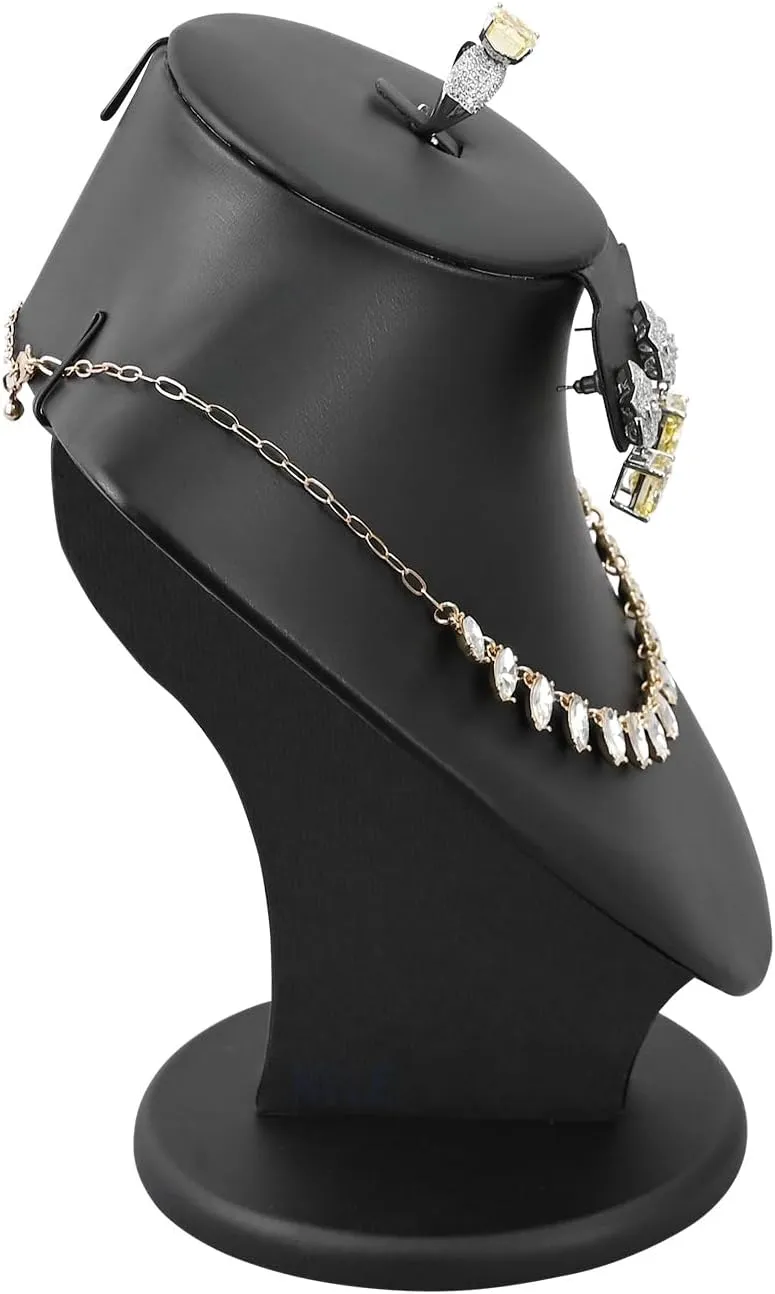 MOOCA Jewelry Display Necklace Chain Bust Display Holder Stand, Necklace Mannequin Bust, Jewelry Stand, Black PU Faux Leather