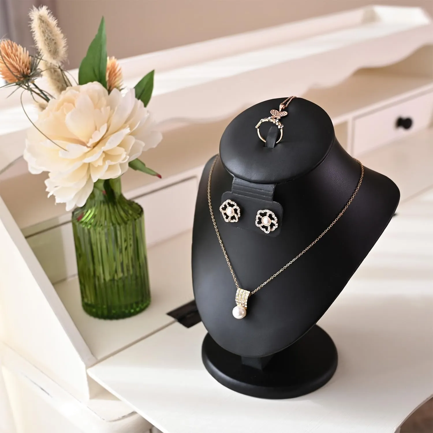 MOOCA Jewelry Display Necklace Chain Bust Display Holder Stand, Necklace Mannequin Bust, Jewelry Stand, Black PU Faux Leather