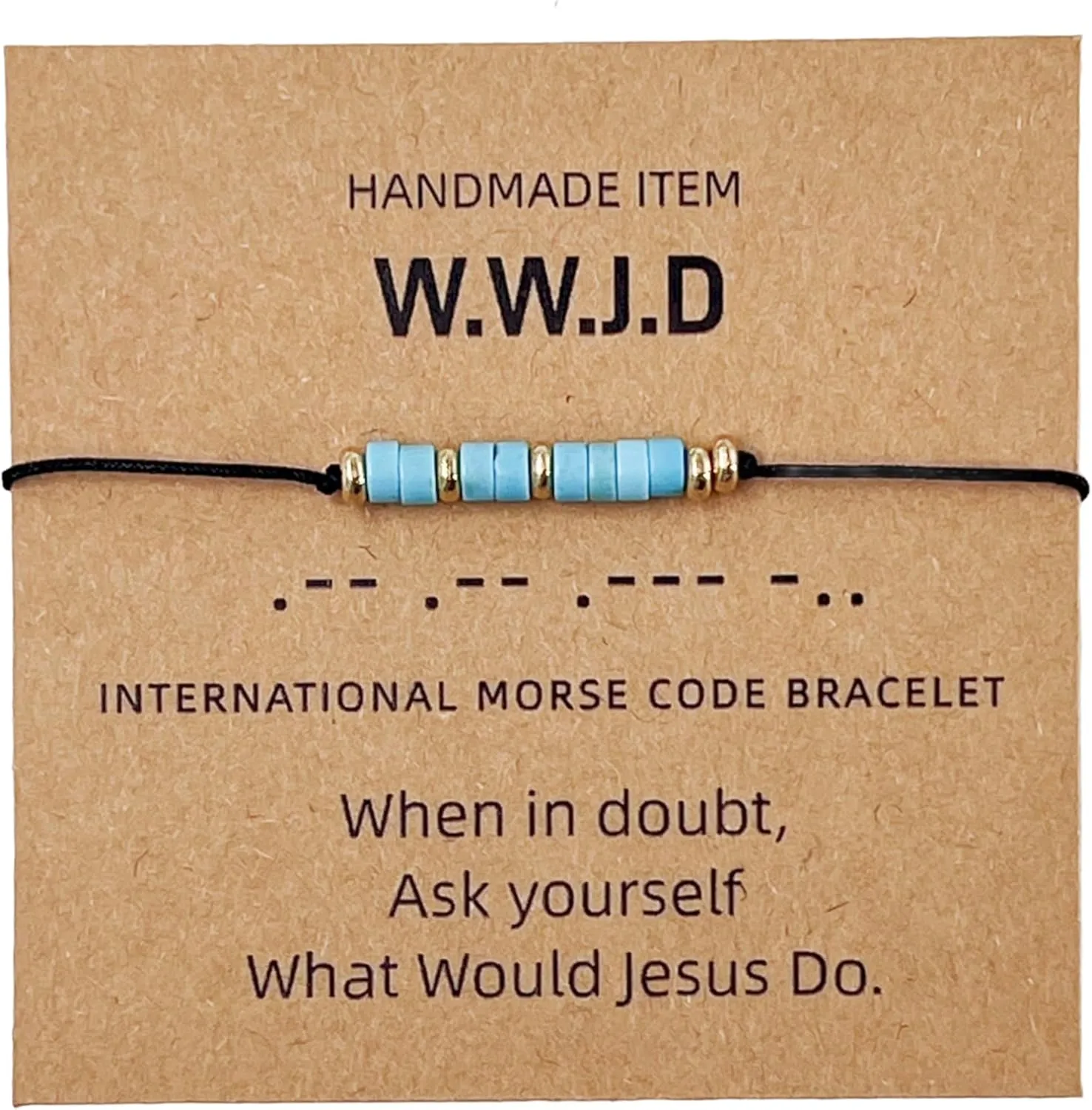 Morse Code Beaded Bracelets Tiny Turquoise Stone Beads Morse Code String Rope Bracelets Godmother New Beginning You'll be Missed BFF Thank You Graduation Baptism Goodbye GIft with Message Card