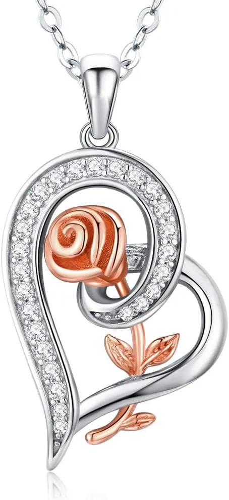 Mothers Day Gifts for Mom, Heart Rose Necklaces for Women, Birthday Jewelry Gifts for Mom Her Girlfriend Wife