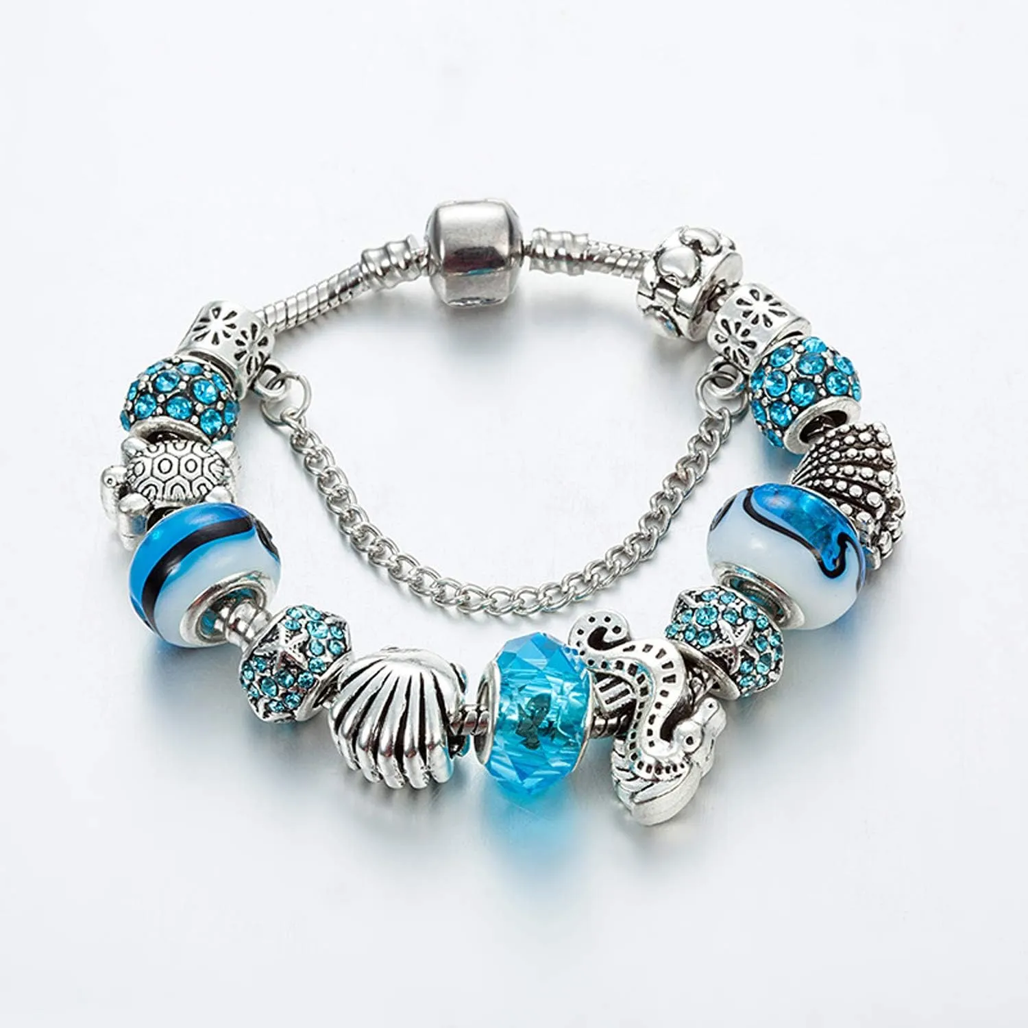 MUERDOU Mother Charms Bracelet for Women Murano Glass Beads Butterfly Flower Charms Amethyst Bracelets