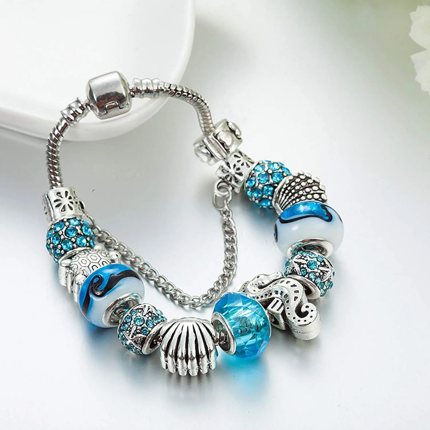 MUERDOU Mother Charms Bracelet for Women Murano Glass Beads Butterfly Flower Charms Amethyst Bracelets